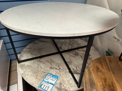 White Round Marble Effect Coffee Table With Black Metal Legs