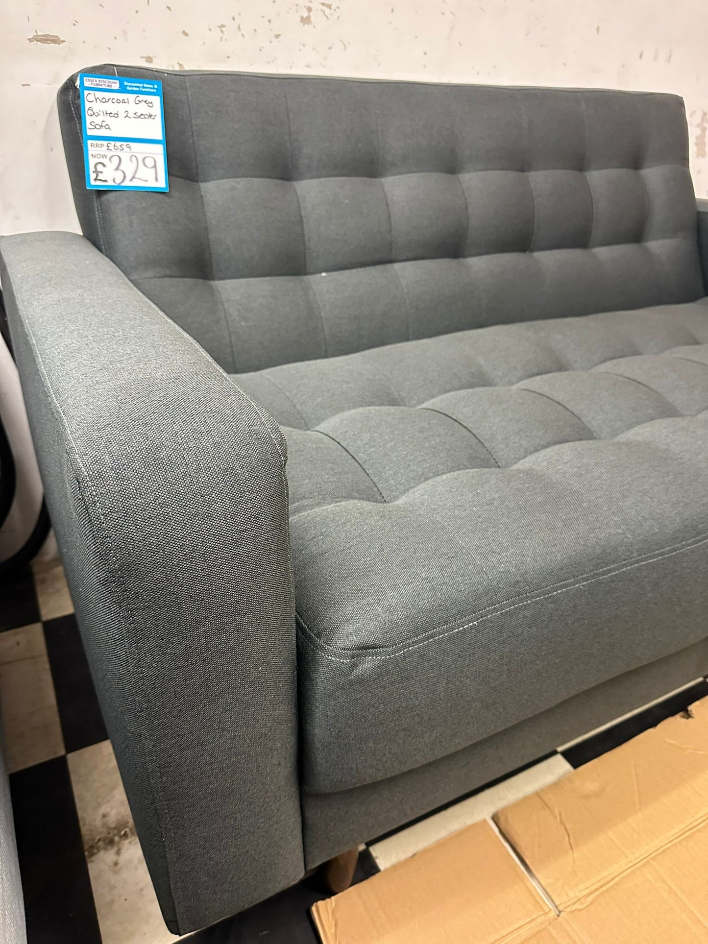 Charcoal Grey Quilted 2 Seater Sofa