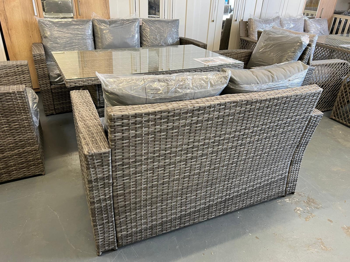 EDF Light Mixed Grey Rattan 7 Seater Sofa Rising Table Set