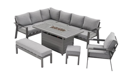 PRE ORDER Vegas Light Grey Aluminium Fire Pit Table & Armchair Set
