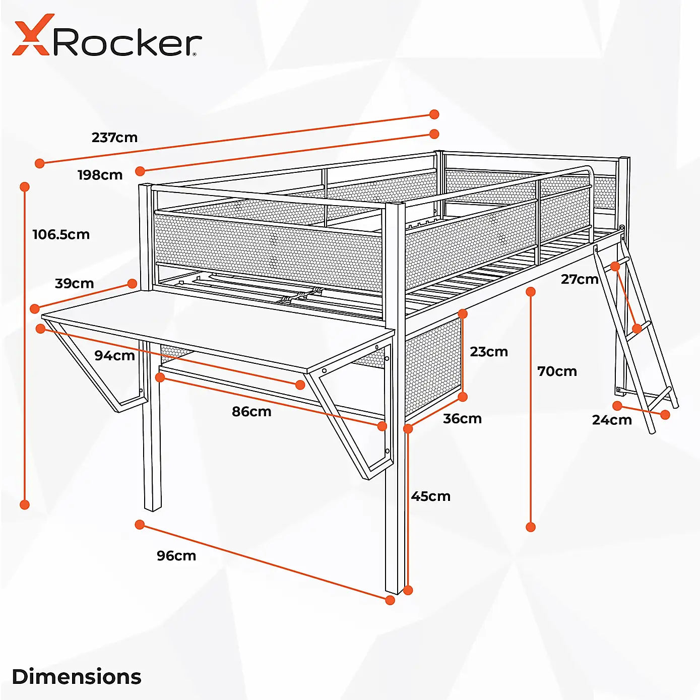 X Rocker Sanctum Mid Sleeper With Desk Gaming Bed