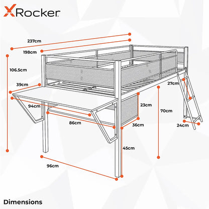 X Rocker Sanctum Mid Sleeper With Desk Gaming Bed