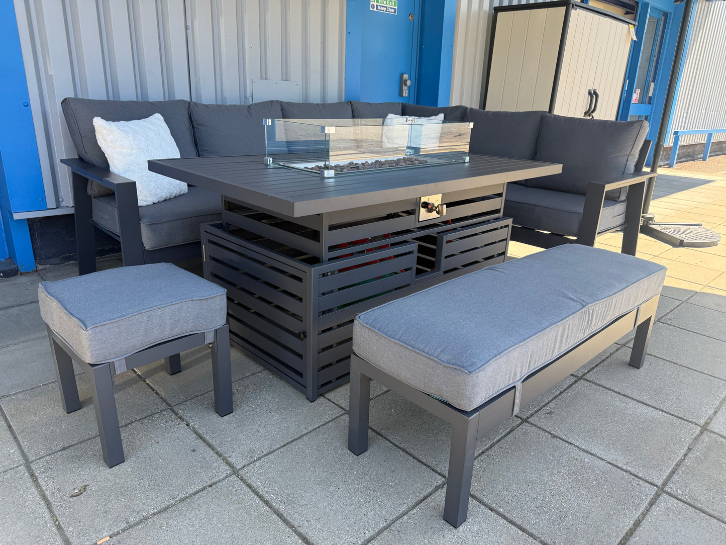 Vegas Aluminium Large Corner Sofa With Rising Firepit Table Set
