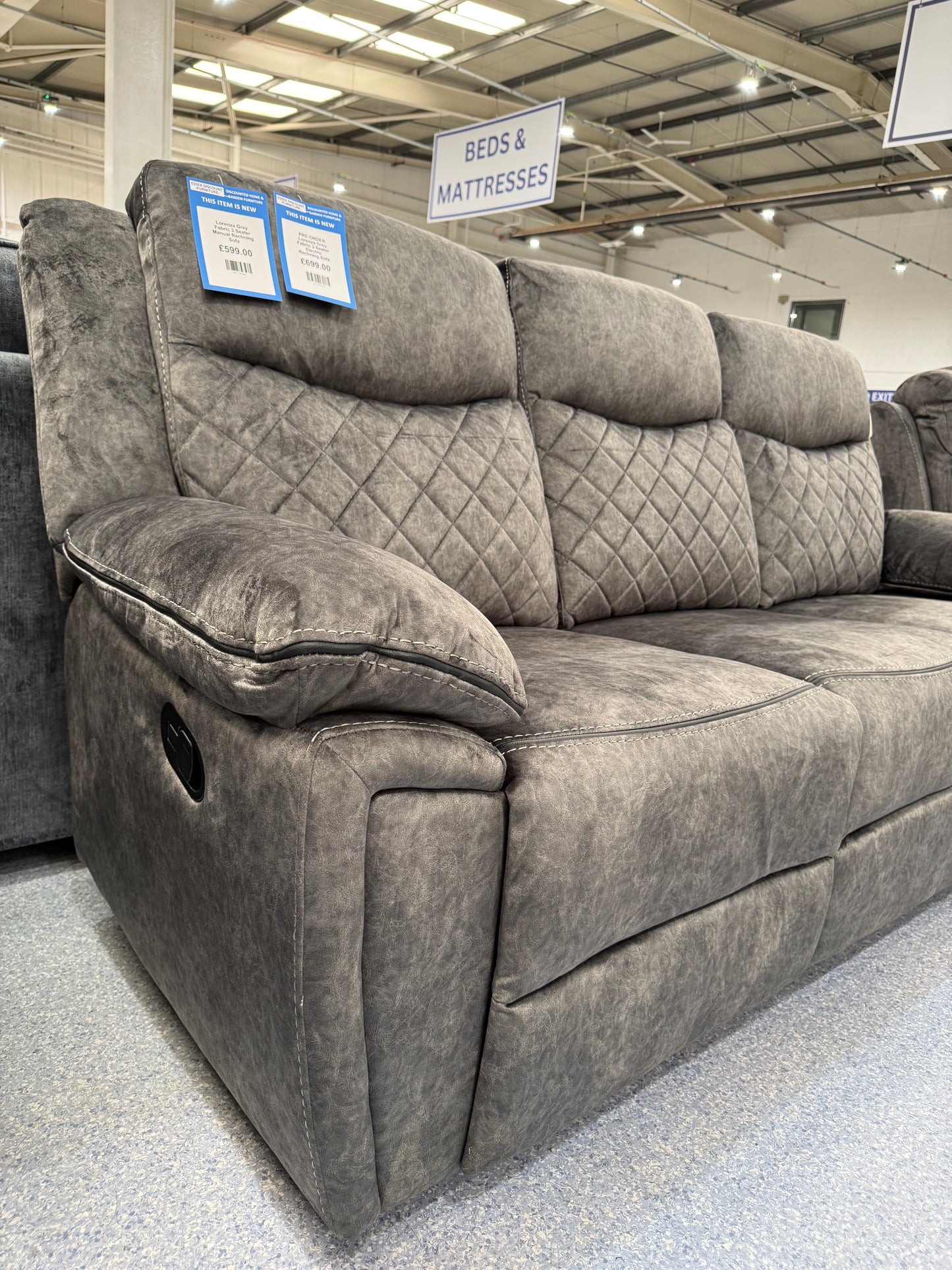 Lorenza Grey Fabric 3 Seater Manual Reclining Sofa