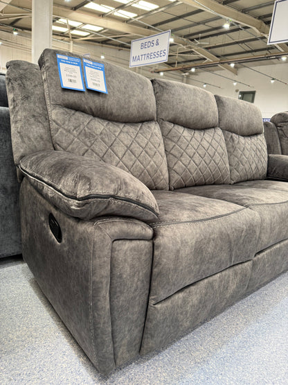 Lorenza Grey Fabric 3 Seater Manual Reclining Sofa
