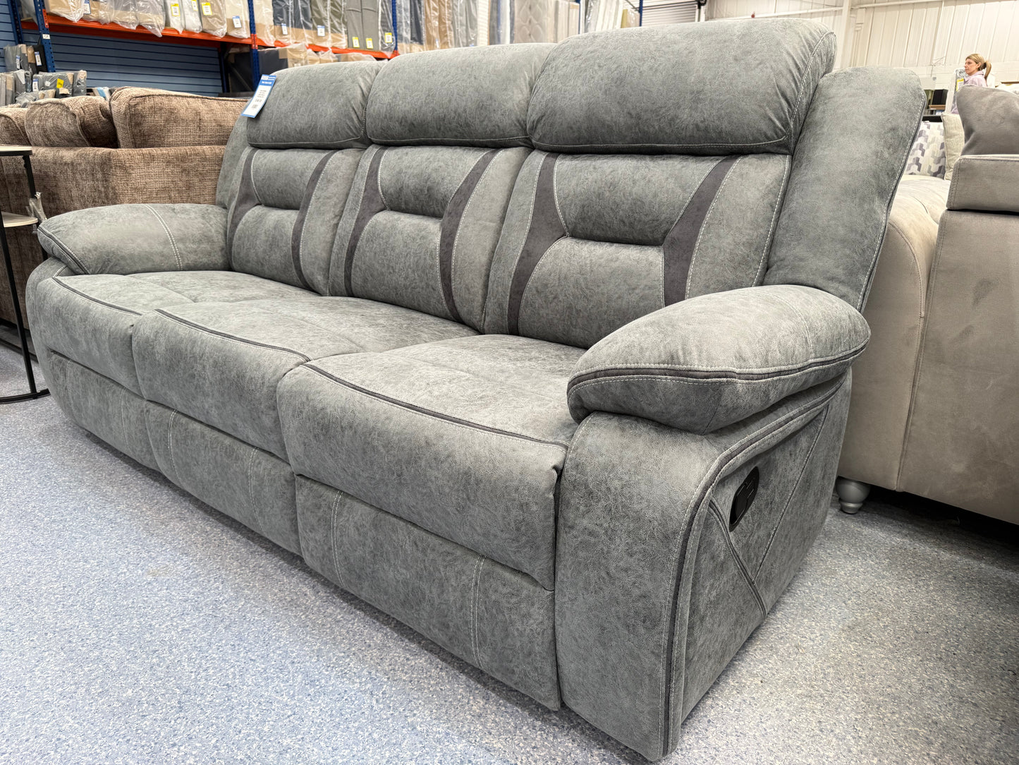 Venice Marble Grey Fabric 3 Seater Manual Reclining Sofa