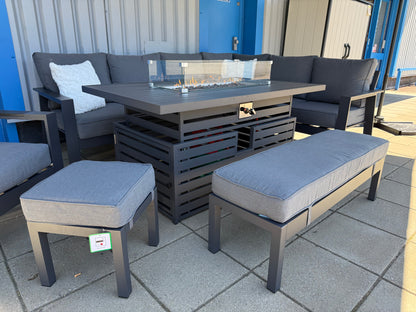 Vegas Aluminium Large Corner Sofa With Rising Firepit & Armchair Set