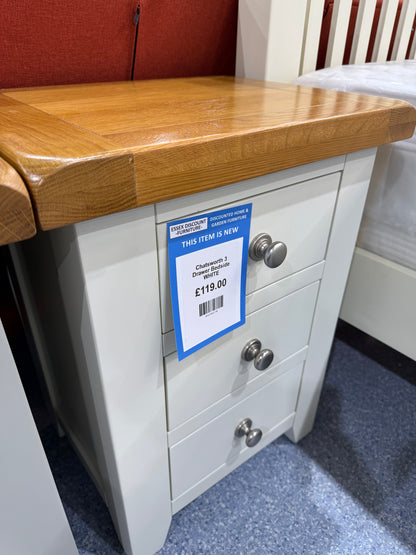 Chatsworth 3 Drawer Bedside WHITE