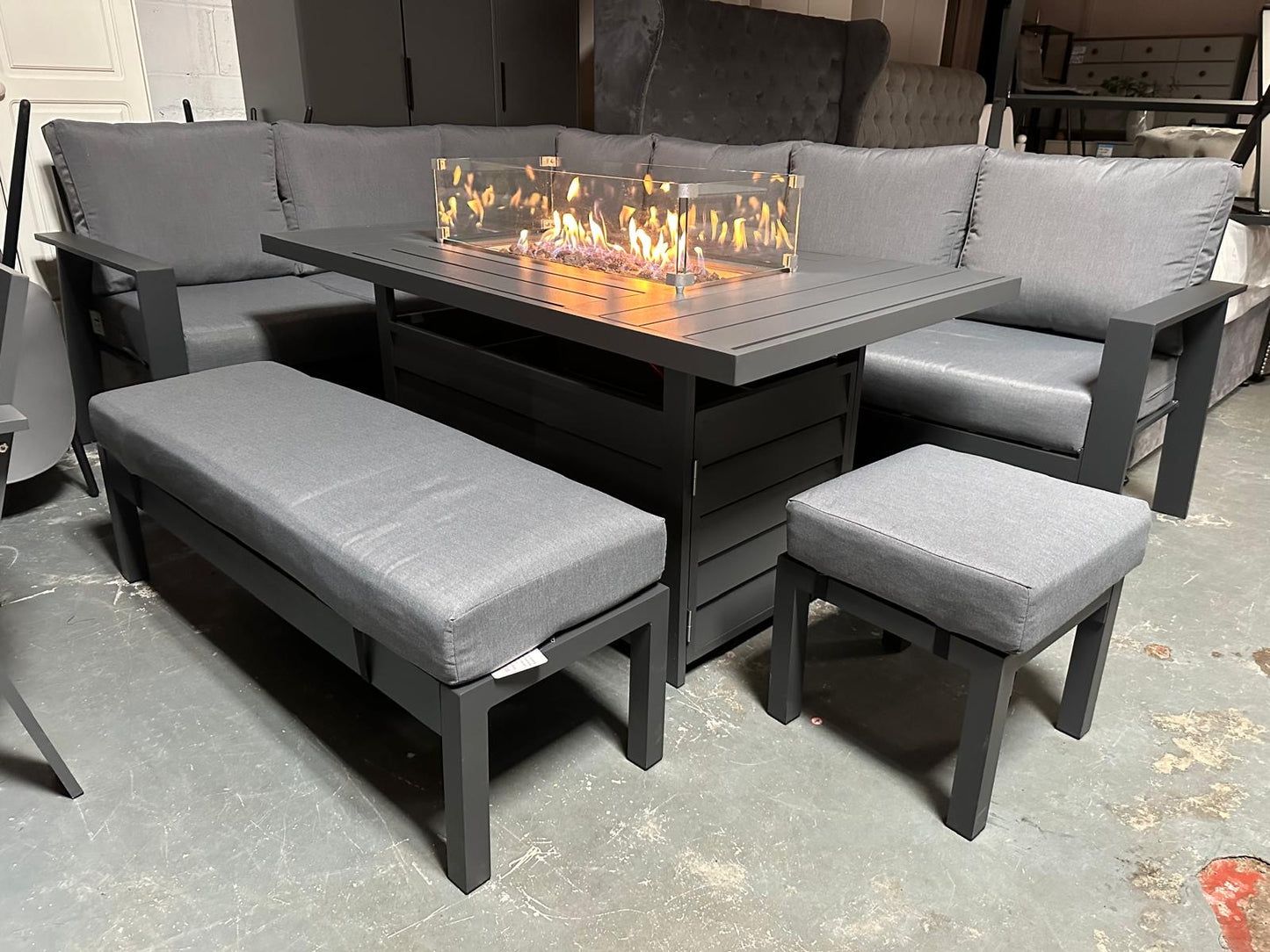 Vegas Grey Aluminium Large Corner Fire Pit Table Set