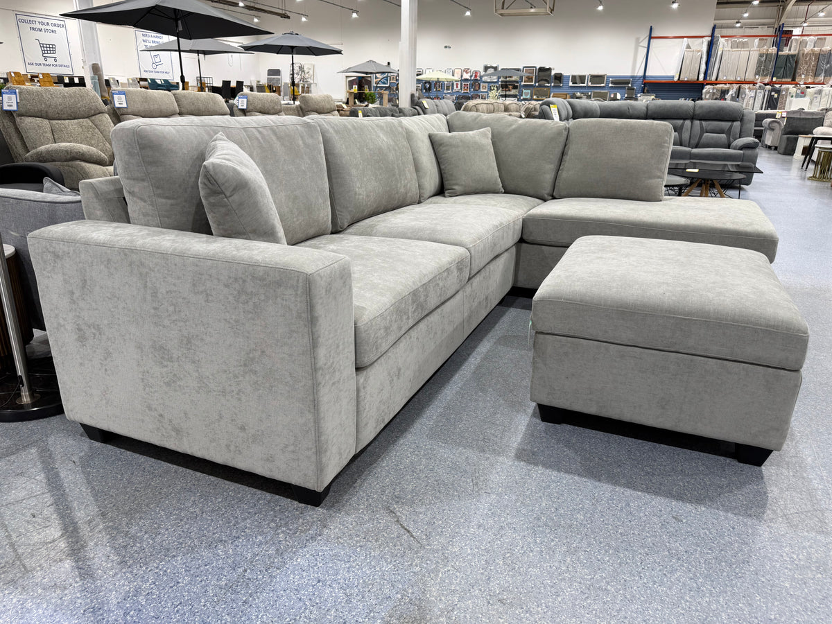 Nimbus Light Grey Corner Sofa & Footstool