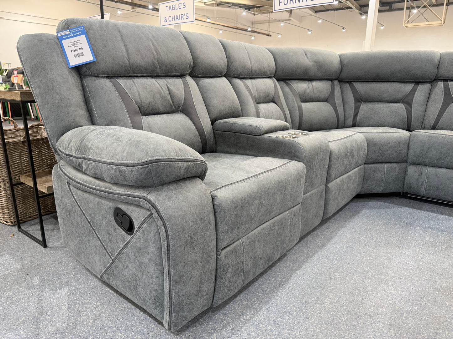 Venice Marble Grey Fabric Corner Reclining Sofa