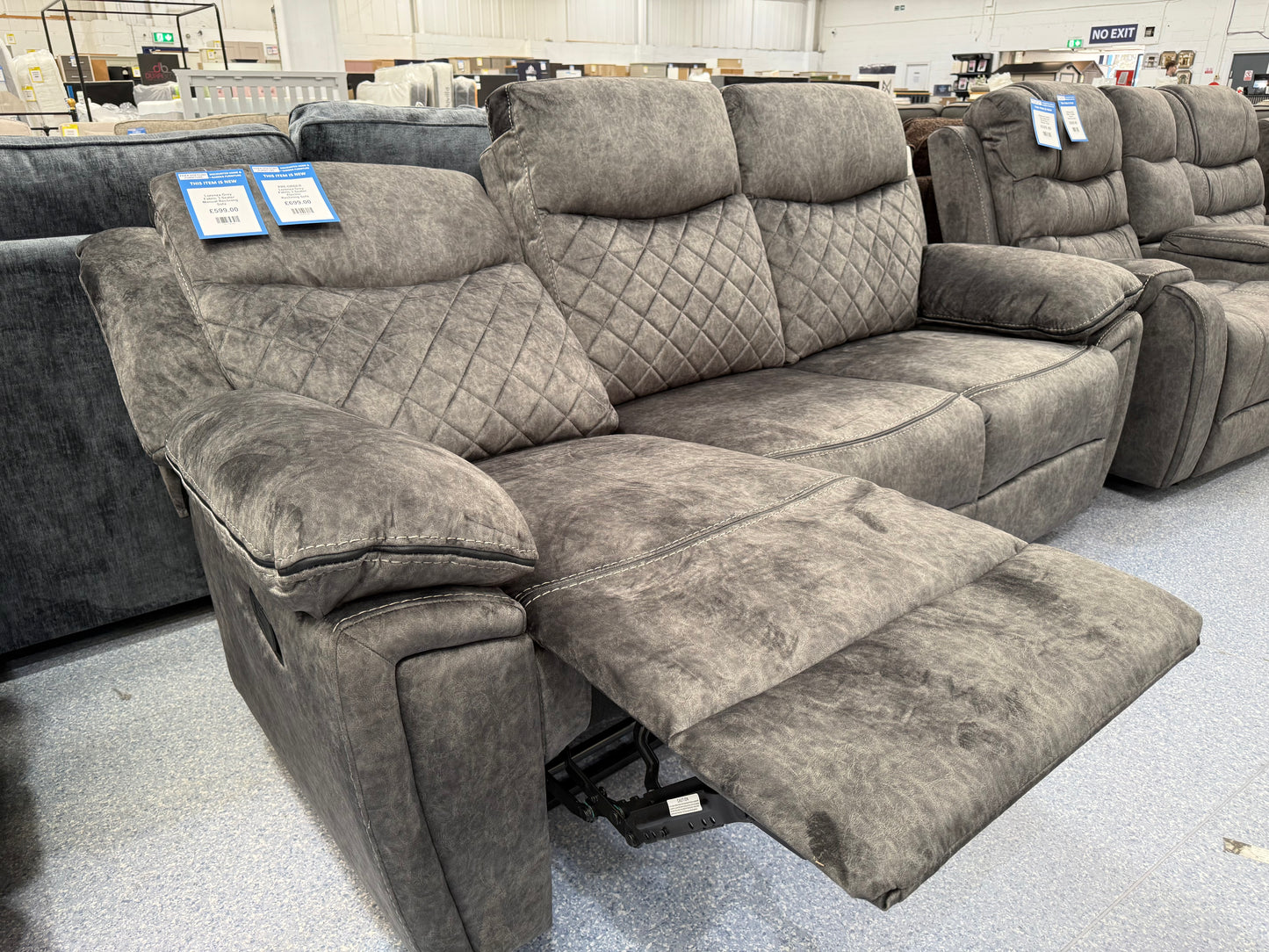 Lorenza Grey Fabric 3 Seater Manual Reclining Sofa