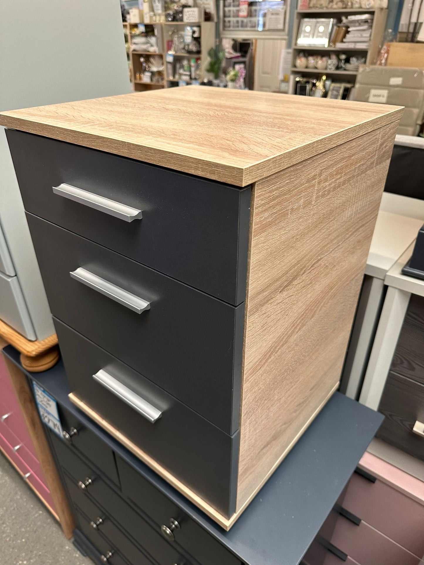 Stockolm Grey & Oak 3 Drawer Bedside