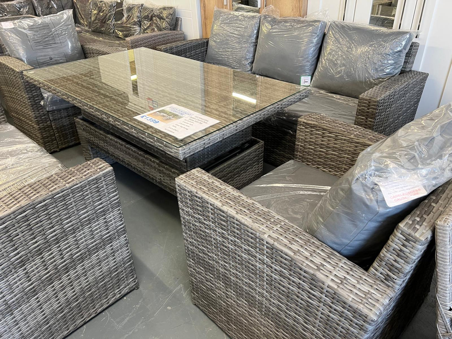 EDF Light Mixed Grey Rattan 7 Seater Sofa Rising Table Set