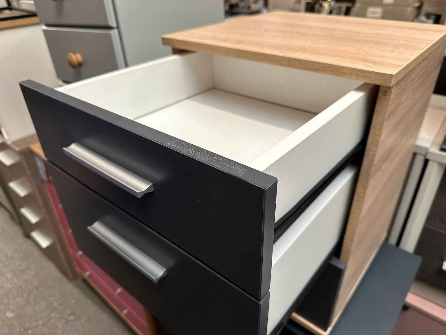 Stockolm Grey & Oak 3 Drawer Bedside