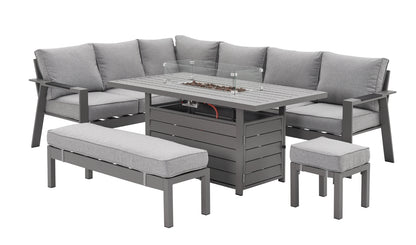 PRE ORDER Vegas Light Grey Aluminium Large Corner Fire Pit Table Set