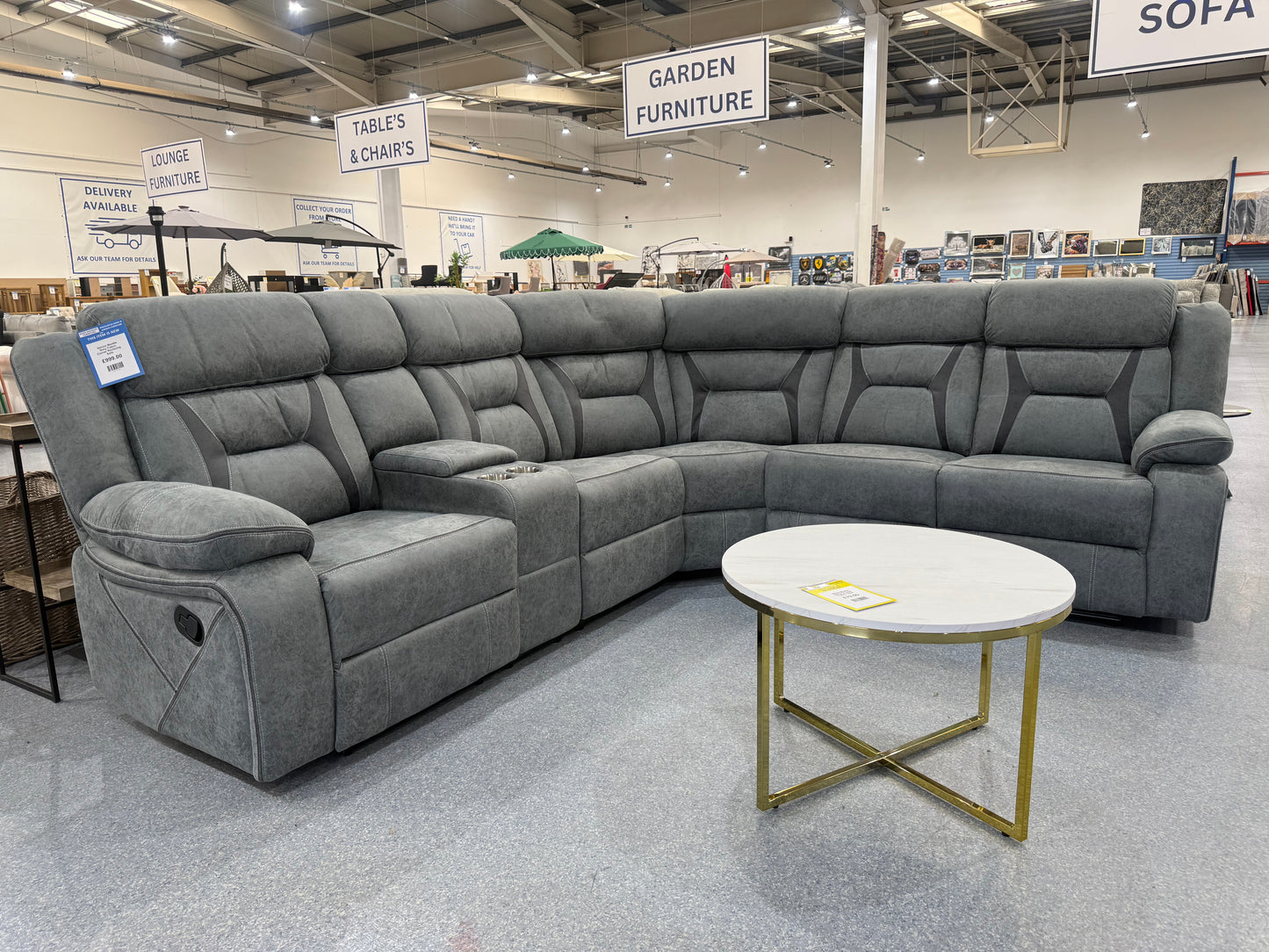 Venice Marble Grey Fabric Corner Reclining Sofa