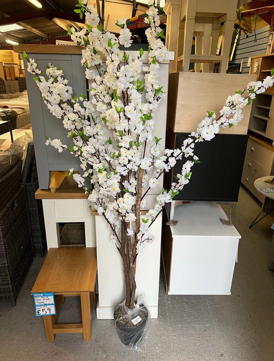 5-6Ft White Artificial Blossom Tree With Pot