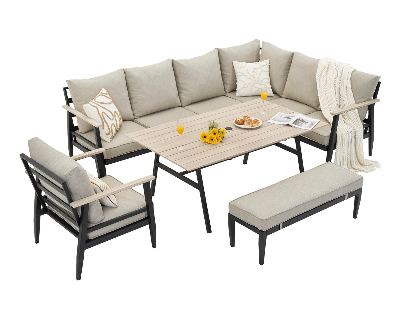 California Aluminium Large Corner Dining Set and Armchair