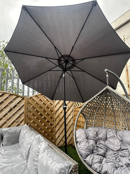 Garden Furniture Bundle 2 - Rattan Corner Lounge Set, Egg Chair, Parasol & Base