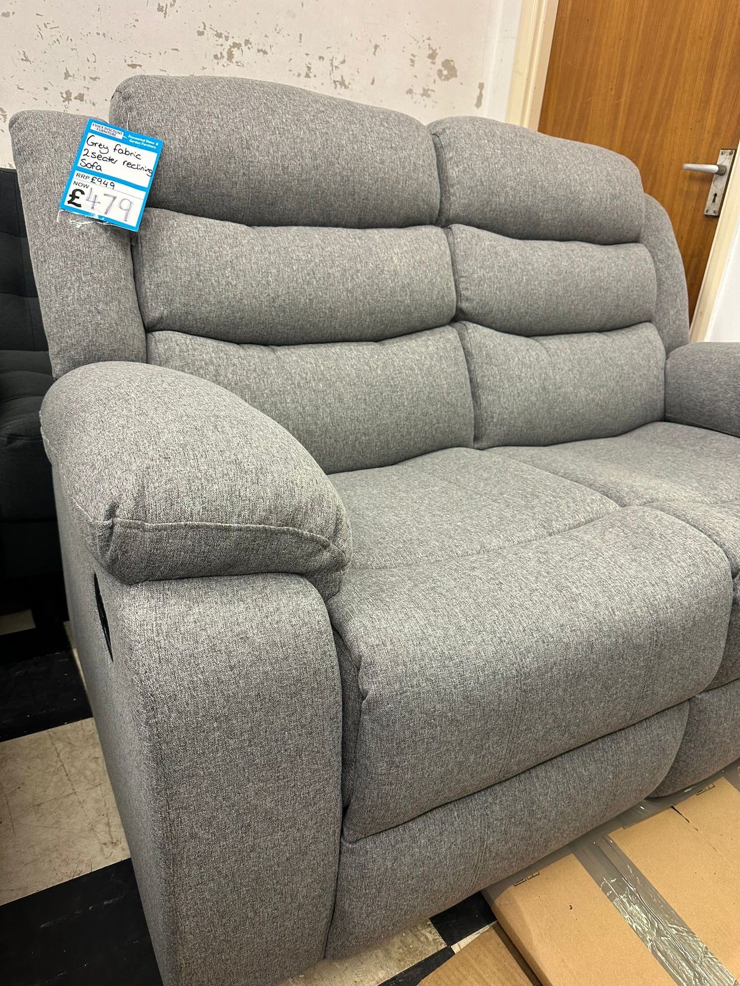 Light Grey Fabric 2 Seater Recliner