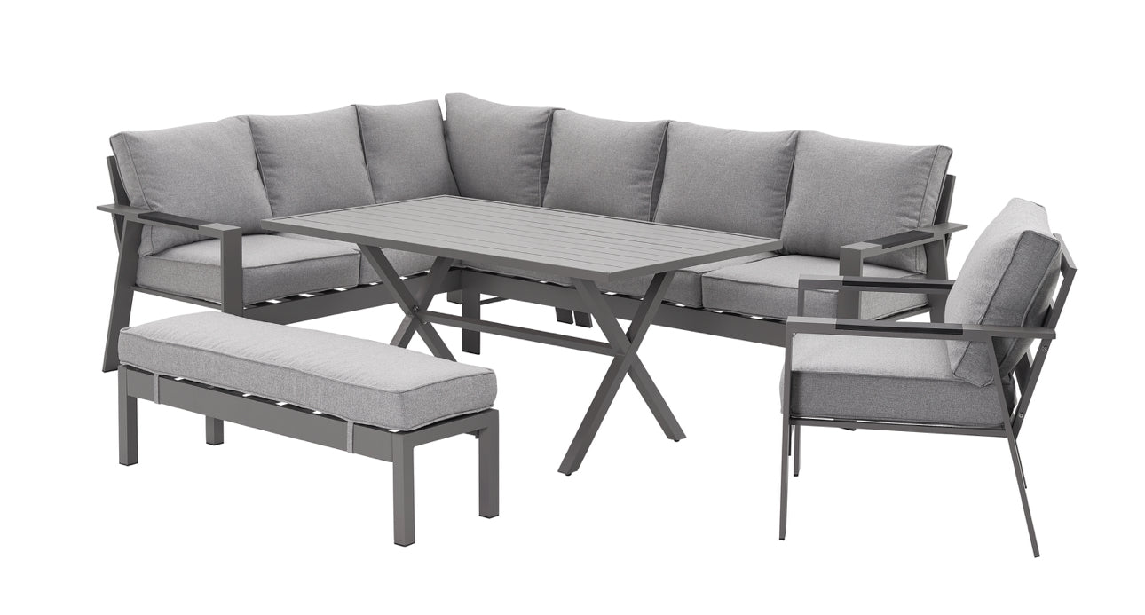 PRE ORDER Vegas Light Grey Aluminium Large Corner Dining & Armchair Set