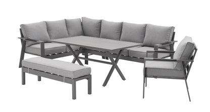 PRE ORDER Vegas Light Grey Aluminium Large Corner Dining & Armchair Set