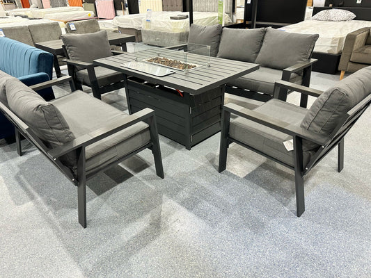 Florida Grey Aluminium 7 Seater Sofa Fire Pit Table Set