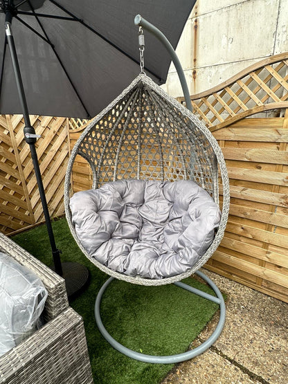 Garden Furniture Bundle 2 - Rattan Corner Lounge Set, Egg Chair, Parasol & Base