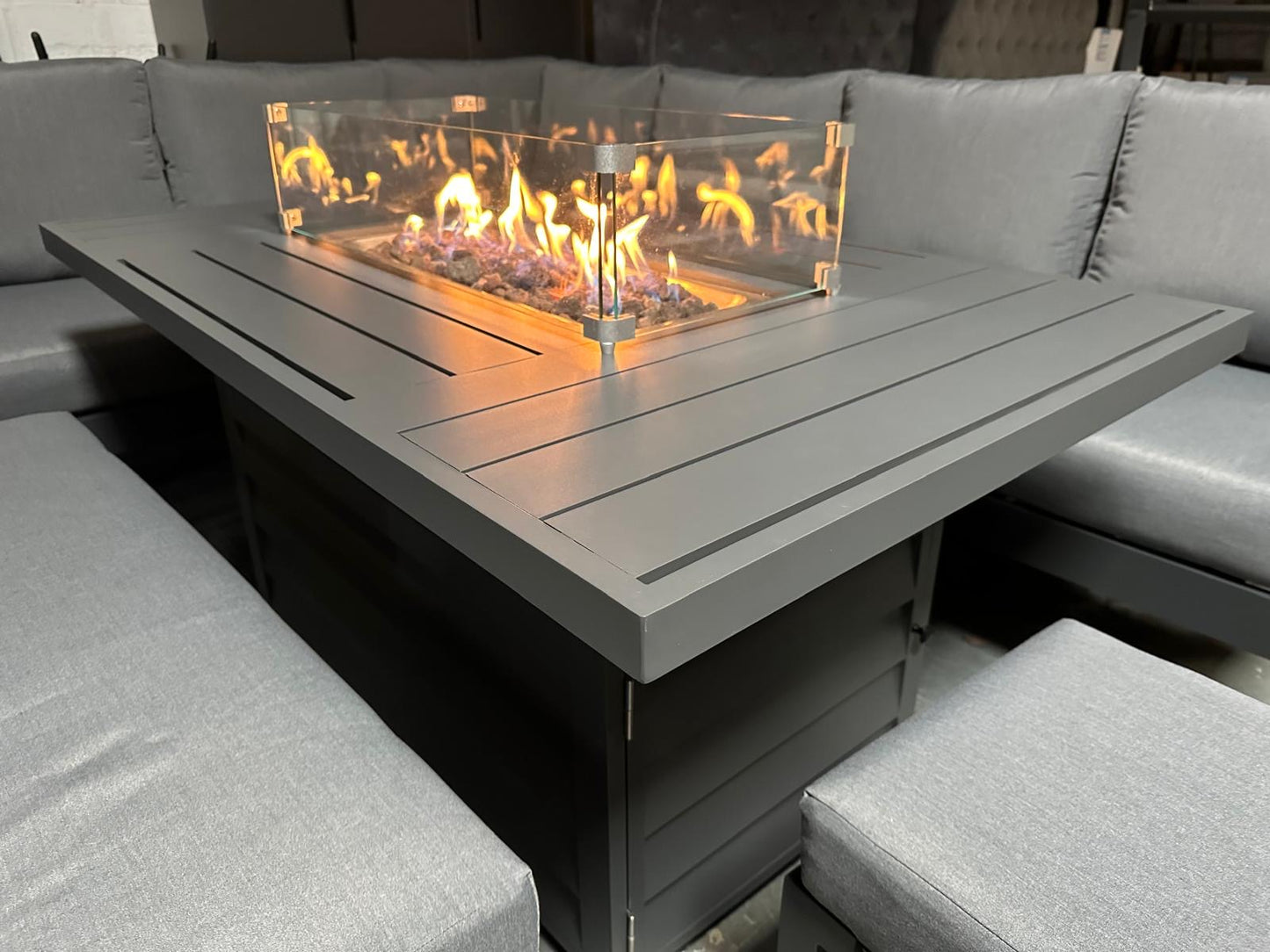 Vegas Grey Aluminium Large Corner Fire Pit Table Set