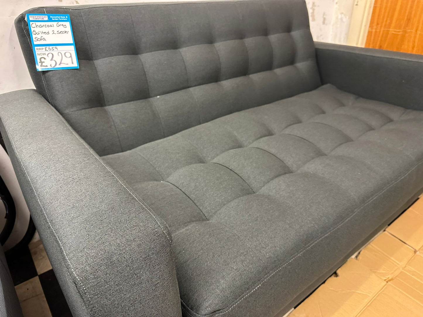 Charcoal Grey Quilted 2 Seater Sofa