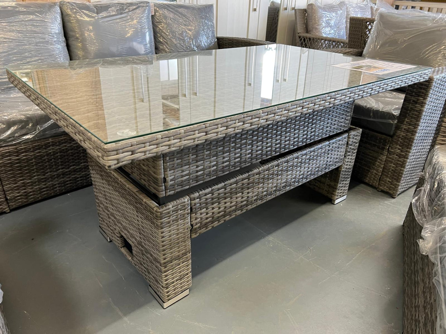 EDF Light Mixed Grey Rattan 7 Seater Sofa Rising Table Set