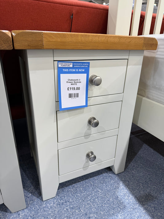 Chatsworth 3 Drawer Bedside WHITE