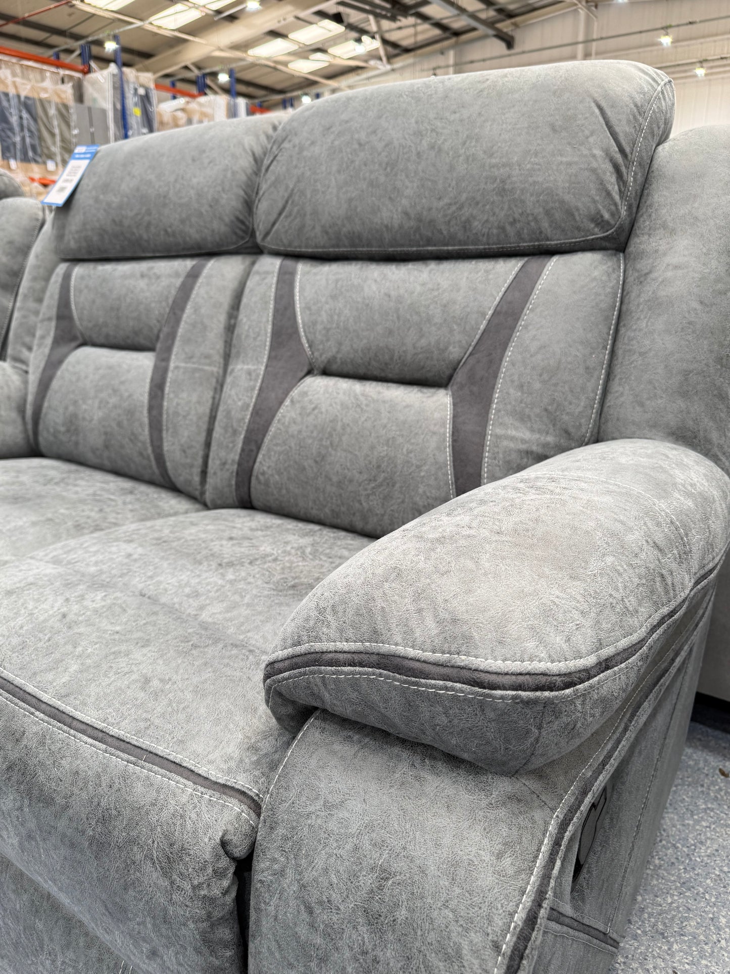 Venice Marble Grey Fabric 2 Seater Manual Reclining Sofa