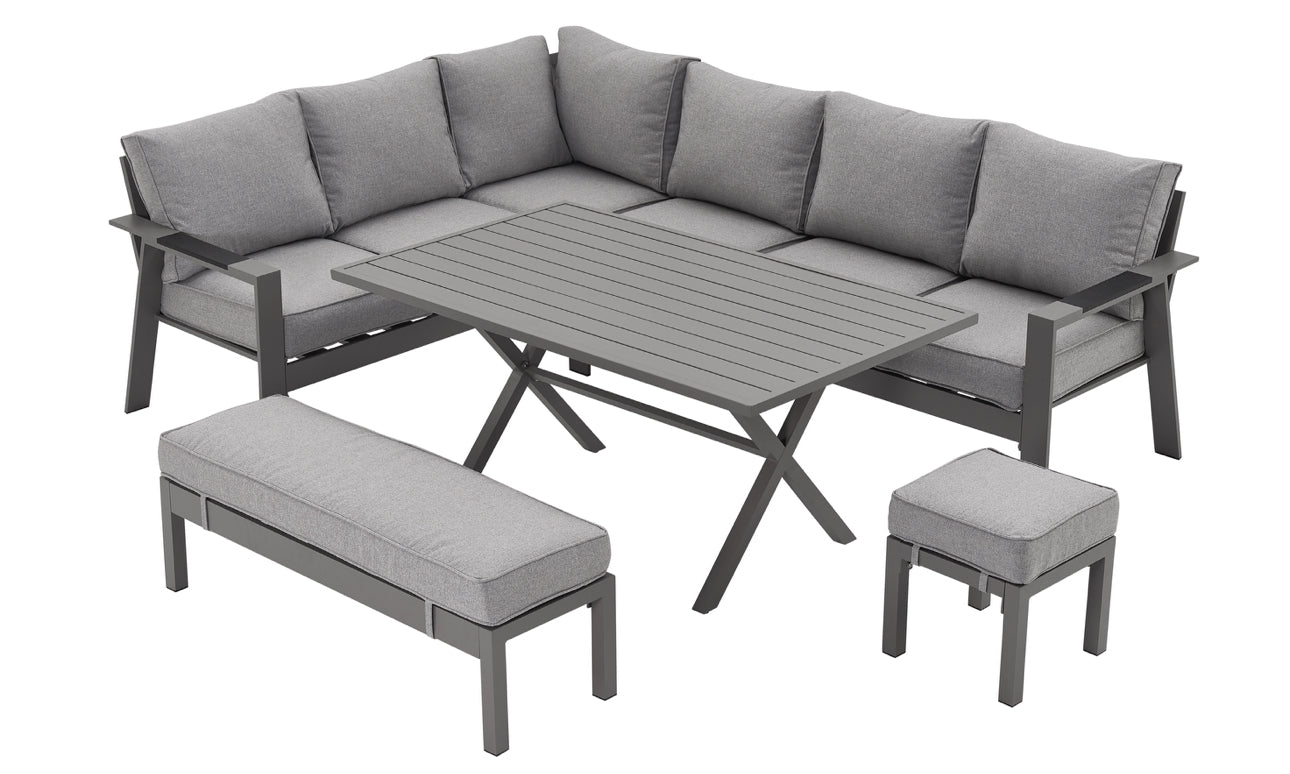 PRE ORDER Vegas Light Grey Aluminium Large Corner Dining Set