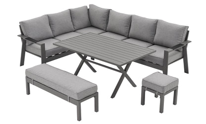PRE ORDER Vegas Light Grey Aluminium Large Corner Dining Set