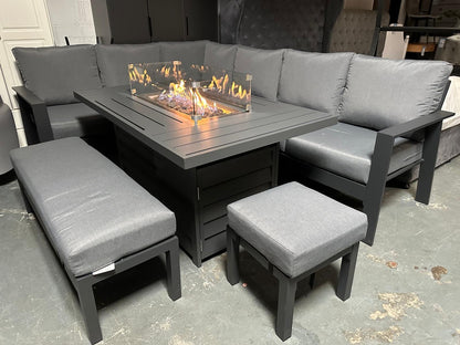 Vegas Grey Aluminium Large Corner Fire Pit Table Set