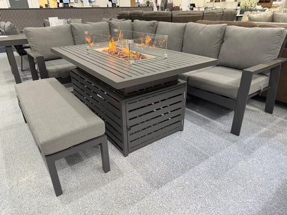 Vegas Aluminium Large Corner Sofa With Rising Firepit Table Set