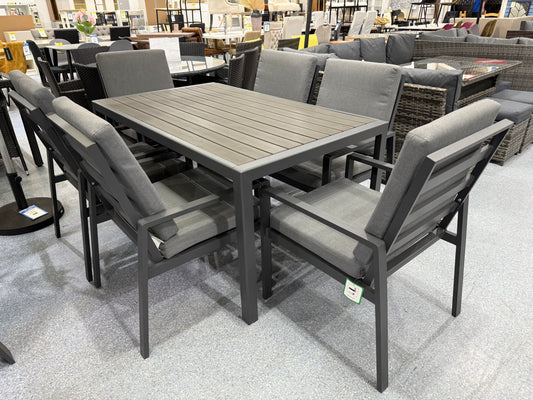 Grey Aluminium 6 Seater Garden Table & Chair Set
