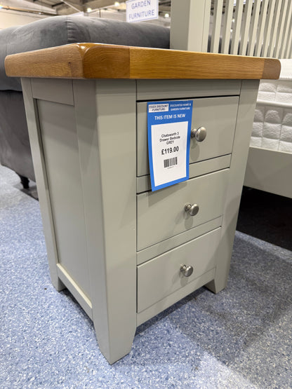 Chatsworth 3 Drawer Bedside GREY