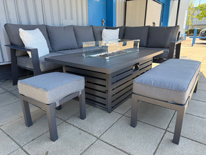 Vegas Aluminium Large Corner Sofa With Rising Firepit & Armchair Set