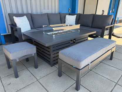 Vegas Aluminium Large Corner Sofa With Rising Firepit Table Set