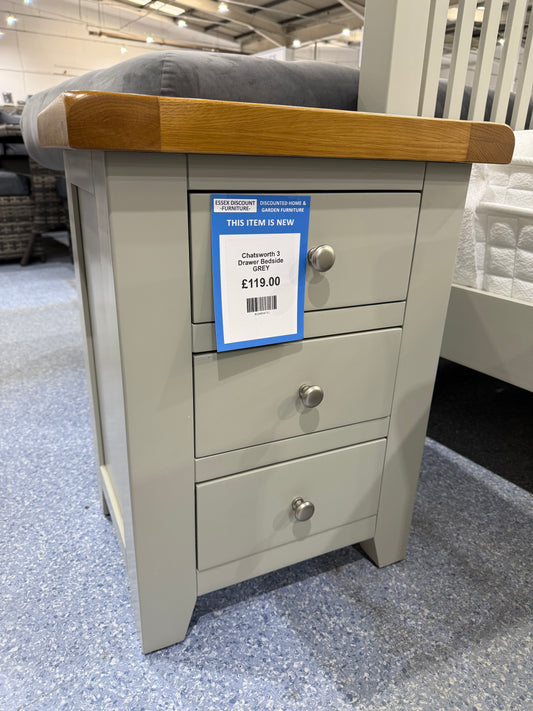 Chatsworth 3 Drawer Bedside GREY