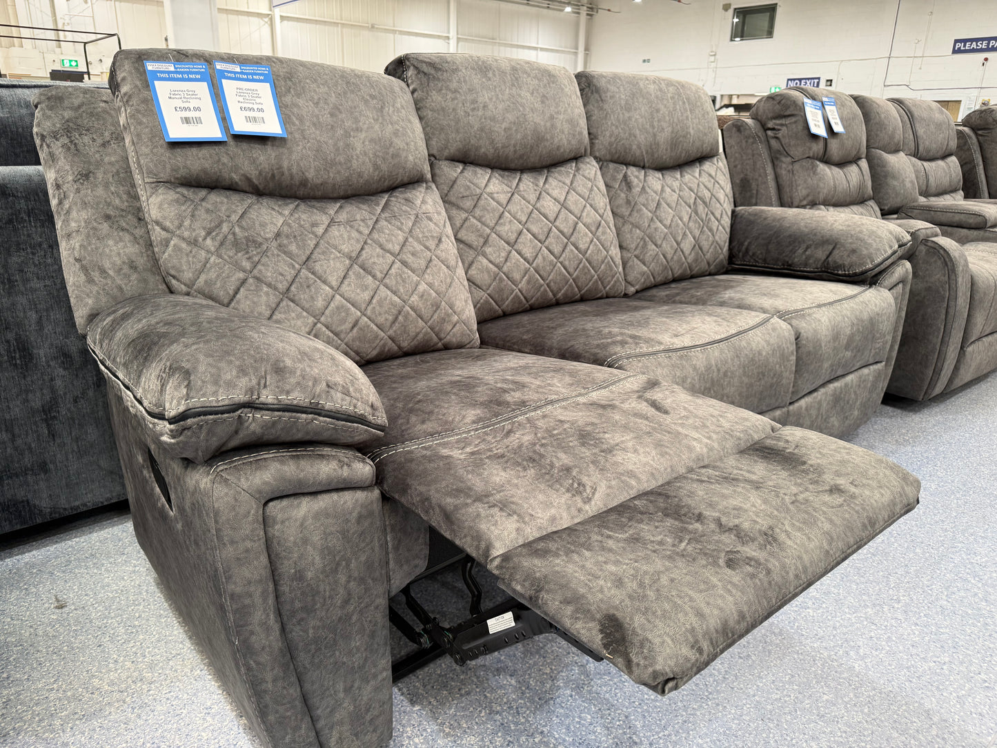 Lorenza Grey Fabric 3 Seater Manual Reclining Sofa