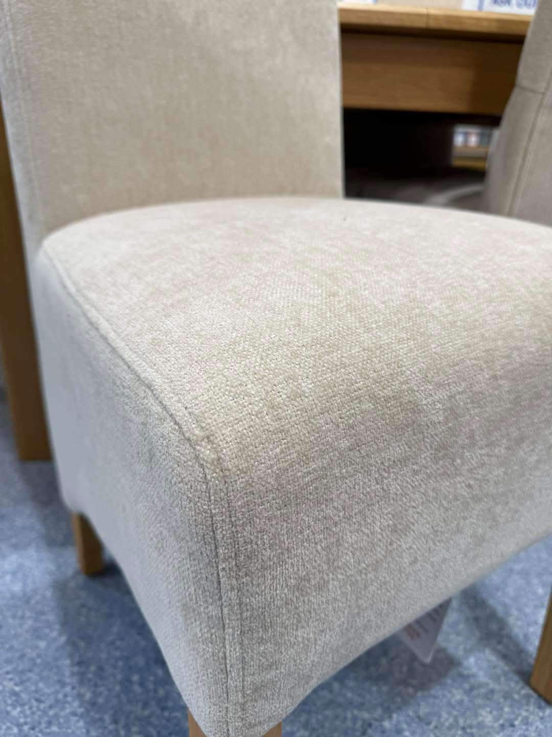 Pair of Natural Fabric Scroll Back Dining Chairs