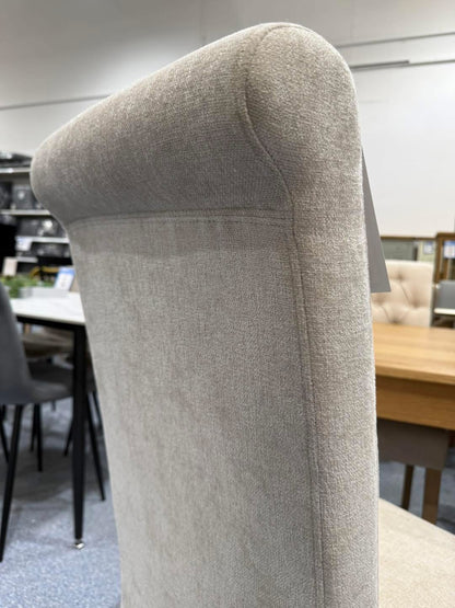 Pair of Natural Fabric Scroll Back Dining Chairs