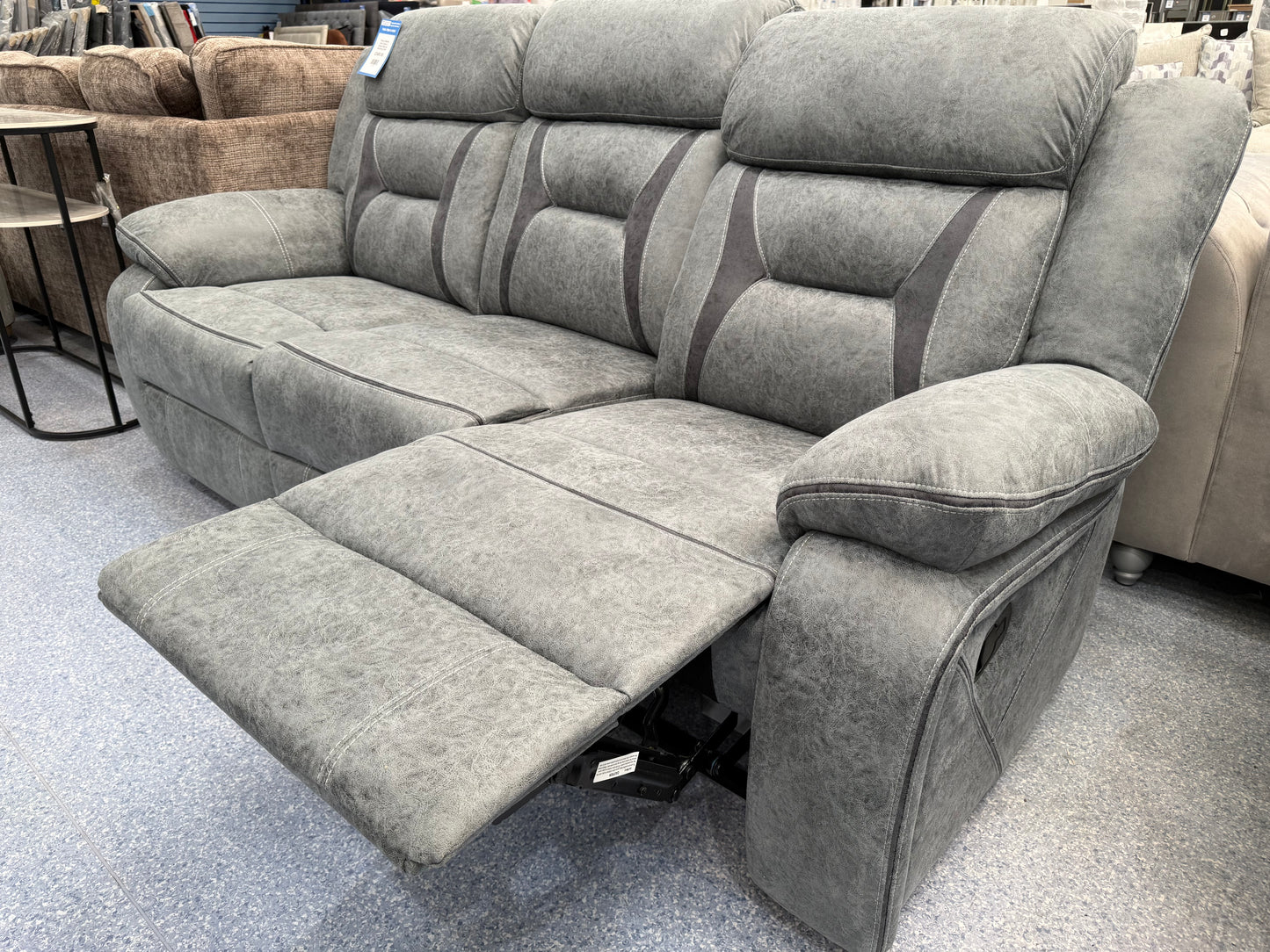 Venice Marble Grey Fabric 3 Seater Manual Reclining Sofa