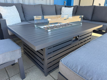 Vegas Aluminium Large Corner Sofa With Rising Firepit & Armchair Set
