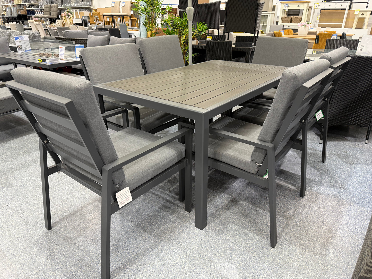 Grey Aluminium 6 Seater Garden Table & Chair Set