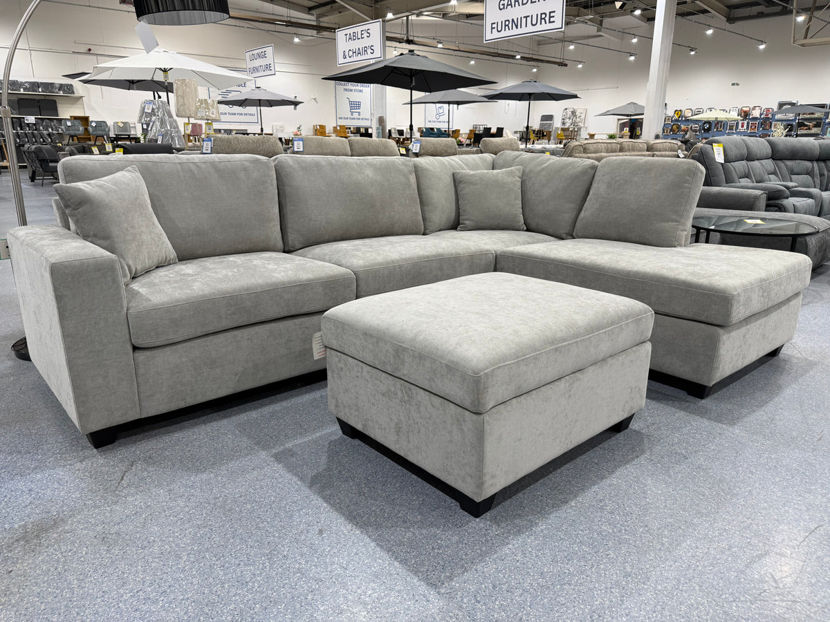 Nimbus Light Grey Corner Sofa & Footstool